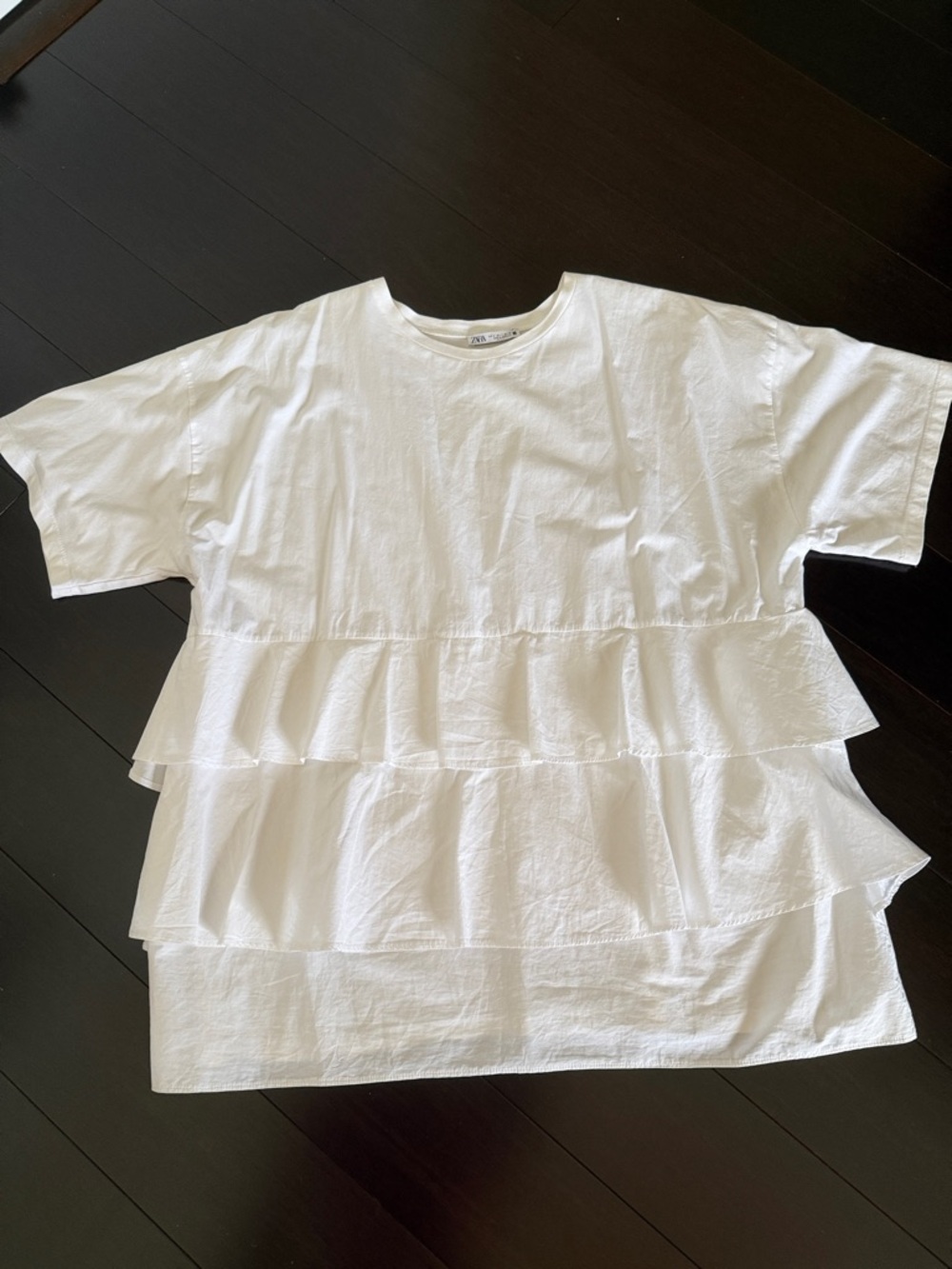 Zara White Tiered Ruffle Tunic Top